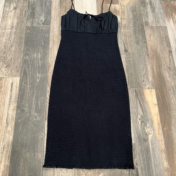 J.Crew Smocked Black Bodycon Tank Dress Sz 2 Mid Length NWOT - Picture 4 of 13